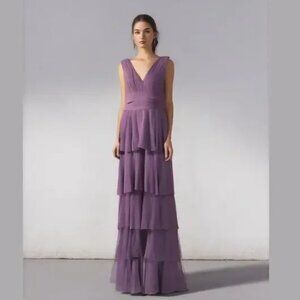 Lulu's Dress Amazing Evening Dark Purple Tiered Maxi Medium